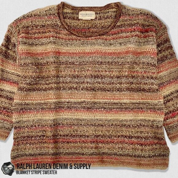 RALPH LAUREN DENIM & SUPPLY BLANKET STRIPE WOOL BLEND SWEATER WOMEN SIZE MEDIUM - Picture 1 of 15